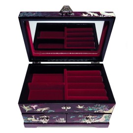 MADDesign Mother of Pearl Lacquered Jewelry Box Two Level Cranes Purple