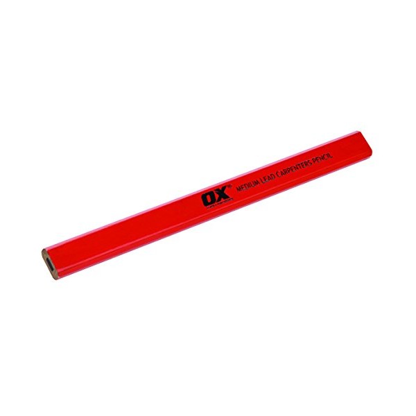 OX Carpenters Pencil - Trade Carpenter Pencils with Sharpener - Supreme Quality Woodworking Pencil Set - Medium Lead â Red - Pack of 10 Pencils