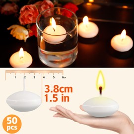 Loccmat 50 Pcs Floating Candles,1.5 Inch Unscented Floating Candles,Dripless Wax Burning Candles,White Floating Candles for Centerpieces Weddings Party Home Decor