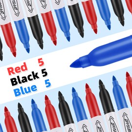 Affisure Permanent Markers, Black, Blue, Red, 15 Pack, Fine Point，Assorted Colors Set, Works on Wood, Plastic, Metal, and More, for Adults, Artist, Teacher, Kids