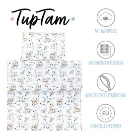TupTam Kids Patterned Duvet Set All Season Duvet Pillow Flat 2pcs, Rabbits/Deer/Leaves, 135x100 cm