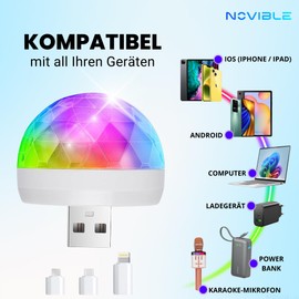 Mini Disco Ball USB - Portable RGB Party Light for Home and Car - LED Stage Light with Multicoloured Lighting - Compatible with Phones and USB Devices