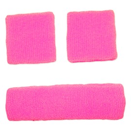Sweatband Combo Set 2 Wrist & 1 Headband (Neon Pink)