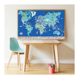 POPPIK 1841223 Sticker Poster, Flags of the World, Interactive Educational Poster with Stickers, Multilingual World Map, for Children Aged 7 Years and Above, 68 x 100 cm