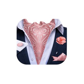 DiBanGu Pink Mens Cravat Silk Paisley Ascot Ties for Men with Pocket Square Lapel Pin Cufflinks Wedding Prom, Pink, One Size