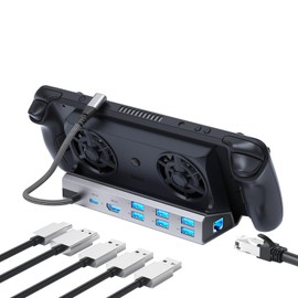 Legion Go/ROG Ally/Steam Deck Dock - 9-in-1 Docking Station Dual Cool Fans Steam, 4K@60Hz, 4 USB Ports, SD/TF（U3）, 100W PD Charging, Gigabit Ethernet Fit for Steam Deck