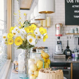 Kainonnan Artificial Flowers 5Pcs Poppies Flowers Artificial Silk Flowers for Home Office Wedding Outdoor Decor (Yellow)