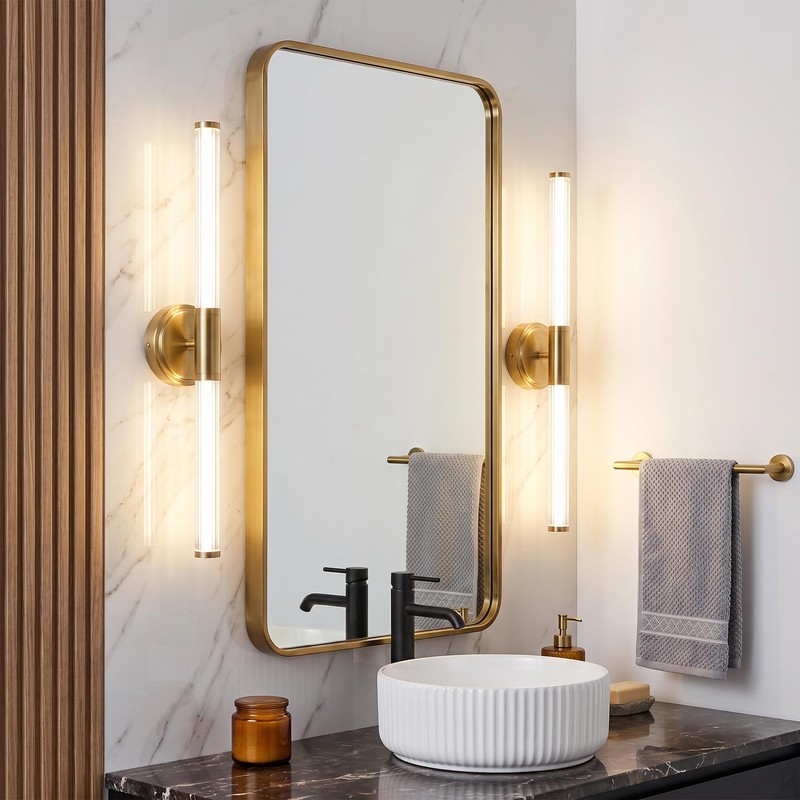 URSOLA 24" Modern LED Bathroom Light Fixtures, Golden 3CCT Dimmable