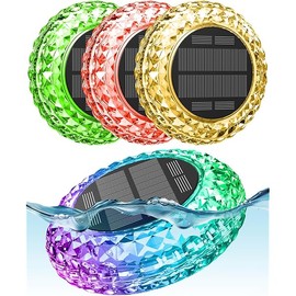 Solar Powered Floating Swimming Pool Lights, RGB Multi Color Changing Waterproof Led Lights That Float, Wedding Party Decorations Outdoor for Above Ground Pond Garden (Warm White & RGB, 4 Pack)