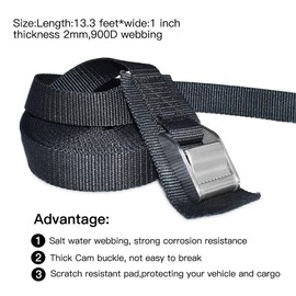 Premium Lashing Strap 1" x 13 ft,Tie Down Straps with Heavy Duty Cam Buckle with Sturdy Pad Secure Straps up to 1000 lbs Capacity for SUP, Kayak, Surboard, Cargo, Trailer, Luggage, Powersports