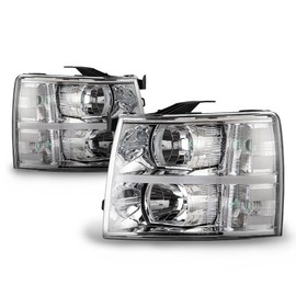 ALLGOOD LED DRL Headlight Assembly Compatible with 2007-2013 Chevy Silverado 1500/2007-2014 Silverado 2500 3500 2500HD 3500HD Chrome Housing Lamp(White cover white frame white reflector)