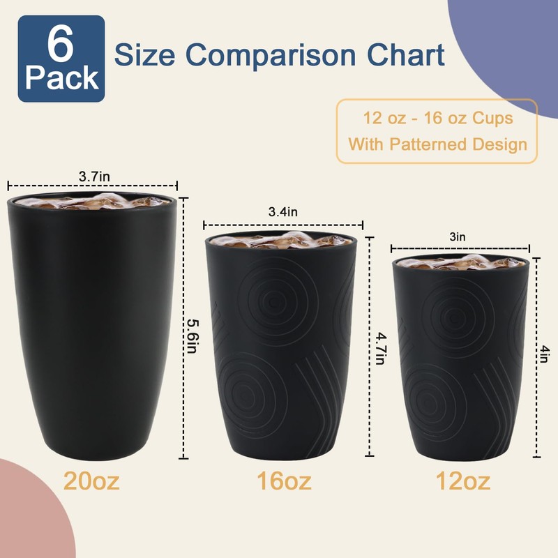 BUSOKIP 6 Pack Wheat Straw Cups 12 oz, Plastic Cups