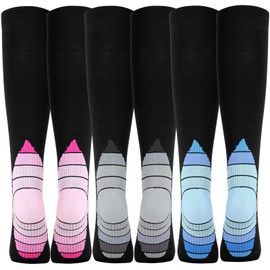 3 Pairs Graduated Compression Socks for Women Men 20-30mmHg Compression Stockings Long Flight Socks Knee High Socks (Small-Medium)