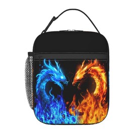 Edafol Abstract Blue Orange Fire Dragon Lunch Bag Women Men Insulated Reusable Lunch Bags Leakproof Thermal Cooler Lunch Bag Box Meal Prep for Adults Work Office