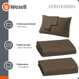 Wesell Juego de Sabanas para La Cama 2000 Hilos Cómodas Y Frescas Calidad De Lujo Hipoalergénicas Lavado a Máquina Sabana De Microfibra Ligera Y Ultra Suaves Premium (Café, Individual)