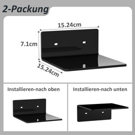 Sezanrpt 15 cm Small Black Wall Shelves Set of 2, Wall Mounted Display Shelf Rack for Bedroom, Living Room, Smart Speaker, Clock, Decoration, Pack of 2