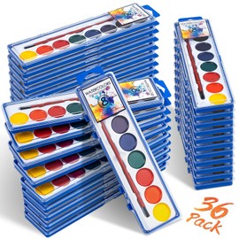 36 Pack 8 Colors Watercolor Paint Set Bulk, Water Color Paint for Kids, Water Color Paint with Brushes, Ideal Gifts for Party Favors, School Supplies & Classroom Prizes, Art Activities