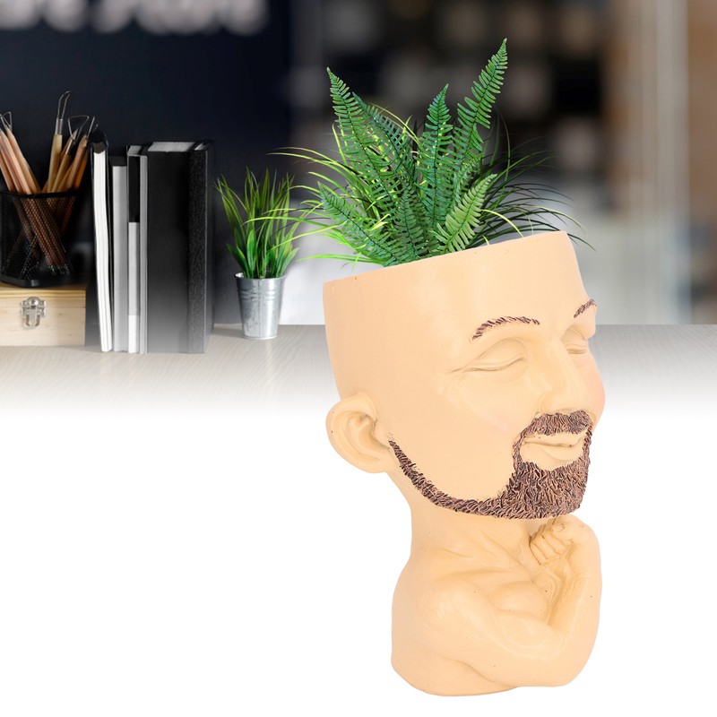 Face Planter Pot with Drainage Hole Man Face Flower Pot
