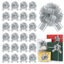 24 PCS Grey Ribbon Bow for Gift Wrapping Pull Bows Organza Bows Ribbon Baskets Wedding Christmas Birthday Party Gift Valentine's Day Flower Gift Boxes Bouquets Festivals Decoration