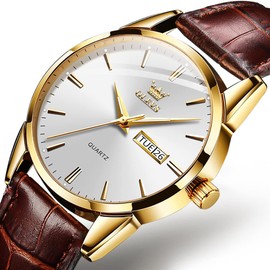 OLEVS Watches for Men Stylish Business Casual Analog Quartz Watch Black/Brown Leather Strap Luminous Waterproof Calendar Wrist Watch