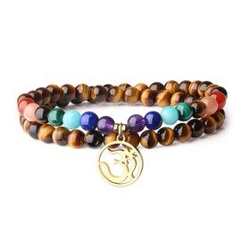 coai Double Layer 7 Chakra Healing Stone Tiger Eye Bracelet for Women