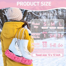 RoundFunny Ice Skate Blade Covers and Towel Absorbent Hockey or Figure Skate Soakers for Figure Skates Soft Fuzzy Skate Blades Protector for Girl Boy Adult Skating Accessory Gift (Pink,Medium)