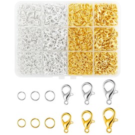 1800PCS FIVEIZERO Lobster Claw Clasps and Jump Rings Set - Gold and Silver Jewelry Clasps for Necklace, Bracelet, Keychains, and DIY Jewelry Making Supplies