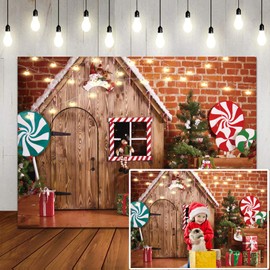 LTLYH 10X8ft Christmas Fabric Photography Backdrop Wooden House Candy Tree and Gifts for Kids Portrait Photo Studio Booth Photographer Props 119