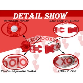 Valentines Dog Collar with Removable Red Flower Charm, Large Dog Collar for Female Dogs