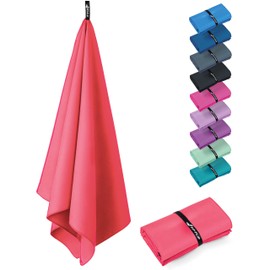 Fit-Flip Swimming towel - fast drying microfibre beach towel - ultra absorbent thin towels for travel, beach & gym - lightweight camping towel (1x 100x50cm, Sunkist Coral)