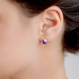 HENRYKA Amethyst Teardrop Stud Earrings in 925 Sterling Silver | Purple Natural Gemstone February Birthstone Fashion Accessory & Jewellery Gift for Her & Women