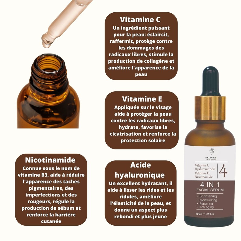 4-in-1 Gesichts-Serum mit Niacinamid, Vitamin C, Hyaluronsäure und Vitamin E
