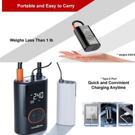 CaringTeth Tire Inflator Portable Air Compressor, 150 PSI Rechargeable Electric Bike Pump with Gauge & LED Light, Portable Car Tire Pump for Bicycle, Motorcycle, Ball, and Inflatables