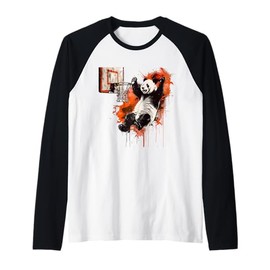 Basketball Panda Bear Basketball Player Slam Dunk Artwork Raglan Baseball Tee