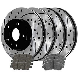 AutoShack Front and Rear Drilled and Slotted Brake Kit Rotors Black and Ceramic Pads Set of 4 Replacement for 2008-2010 2011 2012 2013 Nissan Rogue 2014-2015 Rogue Select 2.5L AWD FWD BRAKEPKG875