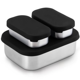 Modaniam Flexi Bento - Leak proof stainless steel containers for snacks/small meal/Bento Lunch box - Adults, Durable, 1200 ml per set (Black)-Eco-Friendly Meal Storage Solution