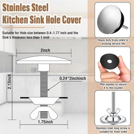 LEIFIDE 2 Inch Kitchen Sink Hole Cover Faucet Sink Hole Cap Stainless Steel Stopper Plug Plate Metal Blank for Bathroom Soap Dispenser Wash Basin(Brushed Stainless Steel)