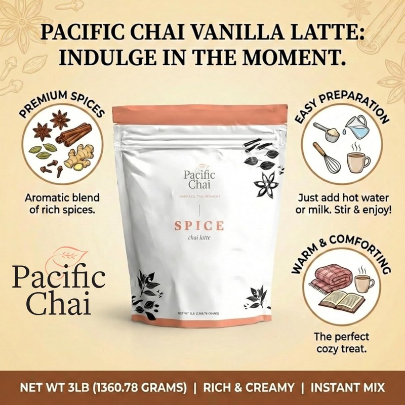 Pacific Chai Spiced Chai Latte Mix, Instant Chai Tea Latte