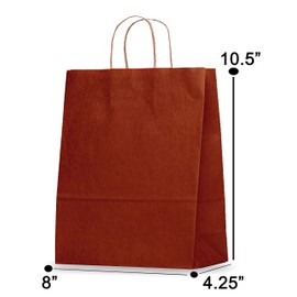 Elegant Supply Solid Print Holiday Gift Twisted Handles Kraft Paper Bags in Bulk, Multipurpose use, Suitable for Every Occasion, 8 X 4.25 X 10.5, Ruby Red