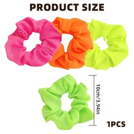 4Pcs Neon Scrunchies - 80s Hair Accessories, Soft Elastic Hair Bands and Ponytail Holders for Party, Women and Girls