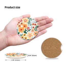 Flowers Absorbent Car Coasters for Cup Holders,2 Pack 2.56" Ceramic Coasters with Cork Back and Finger Slot, Auto Accessories for Women & Men.