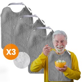 MIMUSELINA Adult Bibs - Pack of 3 Terry Cloth Bibs for Seniors Waterproof and Elastic - Adult Bib Adjustable Neck - Adult Bib Washable