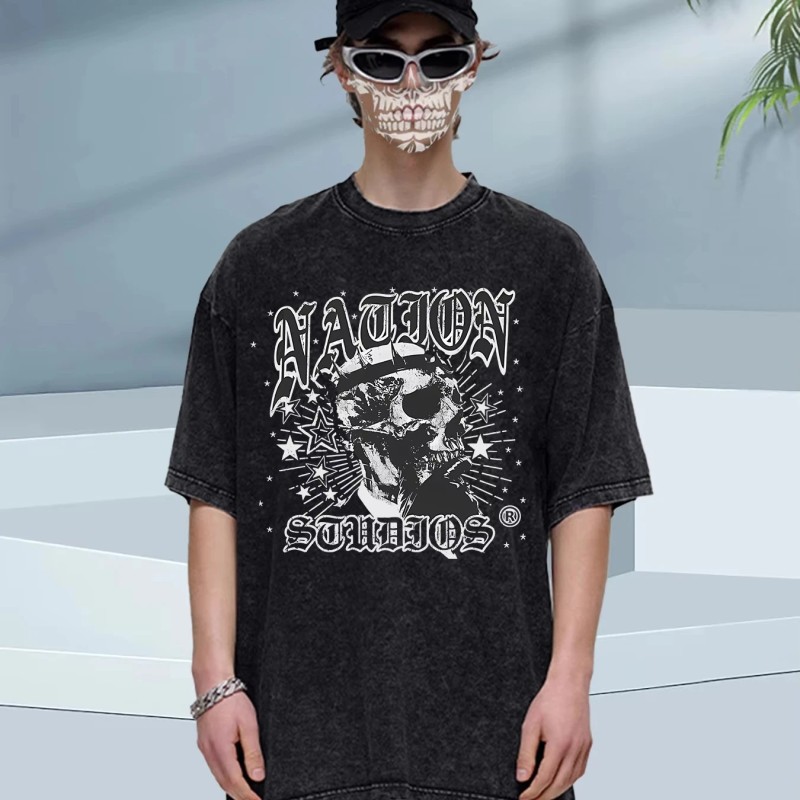 2025 Summer Mens Oversized Tee 100 Cotton Washed Soft Crew