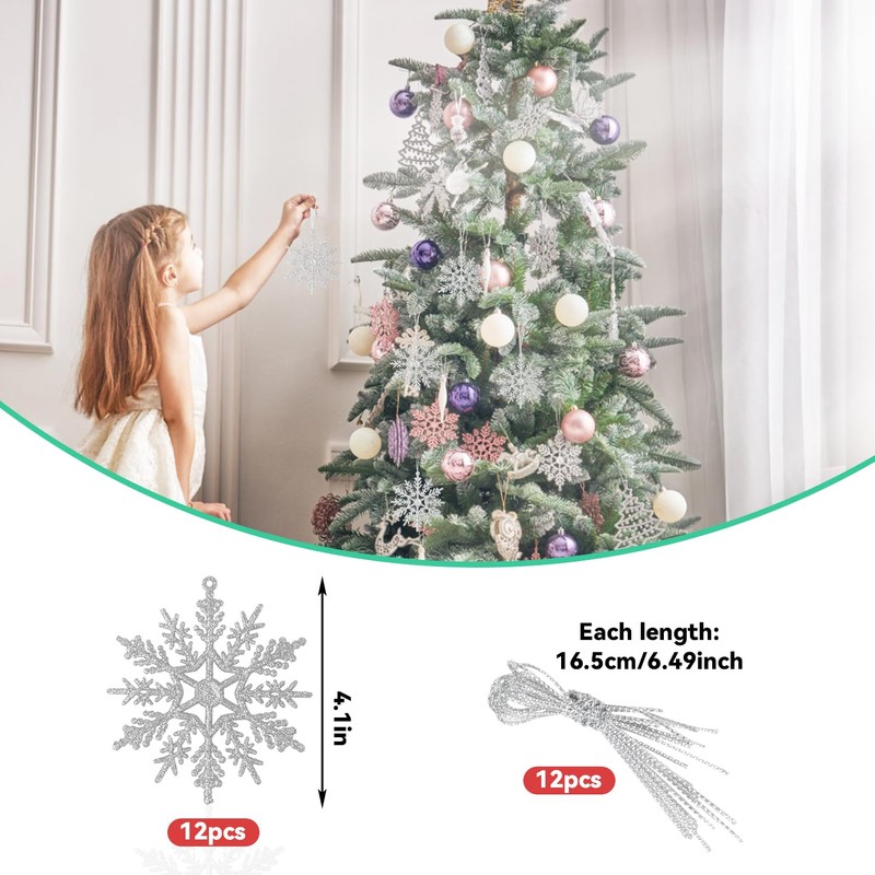 SULOLI Glitter Snowflake Hanging Decorations(Silver)