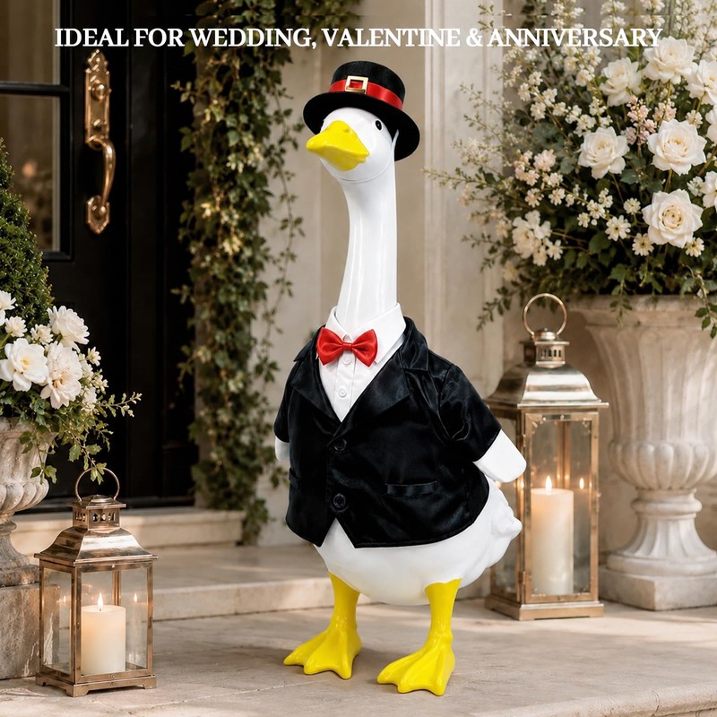 Porch Goose Outfit for 23"Statue, Black Groom Suit with Hat