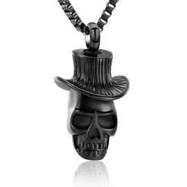 XSMZB Urn Necklace for Ashes Skull Cremation Jewelry for Ashes for Men for Women Stainless Steel Memorial Urn Pendant Keepsake Necklace (Black)