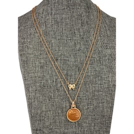 Coin Necklace Angel Wings Double Cable Chain– Genuine Hummingbird One Cent | Goldtone 18” and 16” Chain Lobster Claw Clasp | Certificate of Authenticity