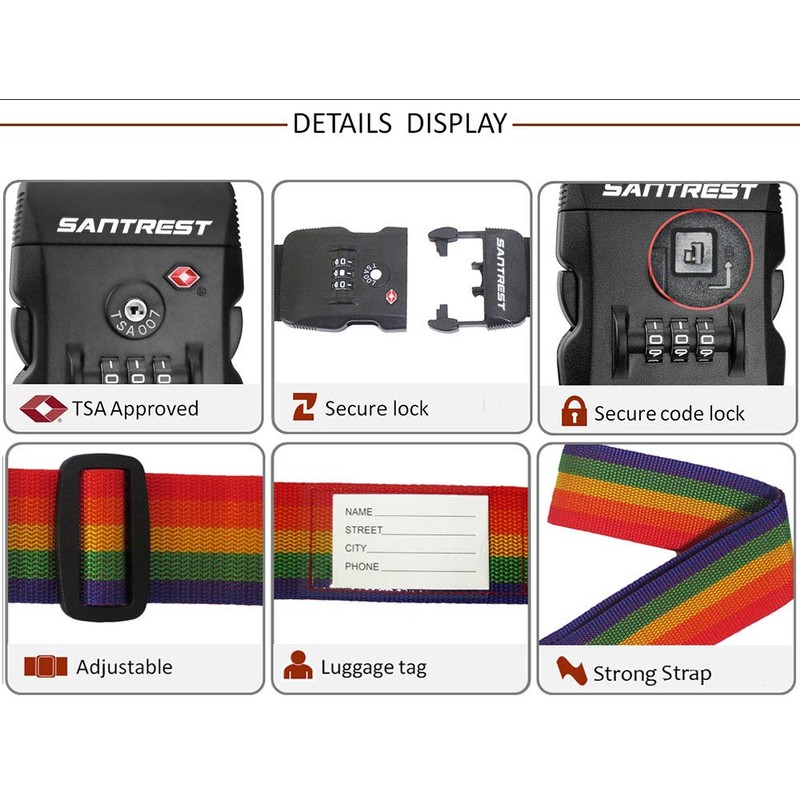 SANTREST Travel Luggage Strap Adjustable Suitcase Packing Belt with TSA