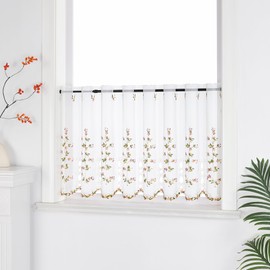Yujiao Mao Pack of 1 Semi-Transparent Embroidered Colourful Flowers Panel Curtain Kitchen Curtain Door Curtain J15 H x W 30 cm x 150 cm