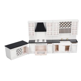 CUEI Miniature Dollhouse Furniture Kitchen Set, 1:12 Dollhouse Miniature Furniture Wooden Kitchen Cabinet Set, White Dollhouse Decoration Accessories for 1:12 Scale Dollhouse Kitchen Dining Room